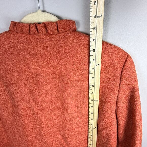 Talbot's Wool Blend Lined Blazer Coat Orange Lining EUC Size 14W Ruffles Button - Picture 5 of 8